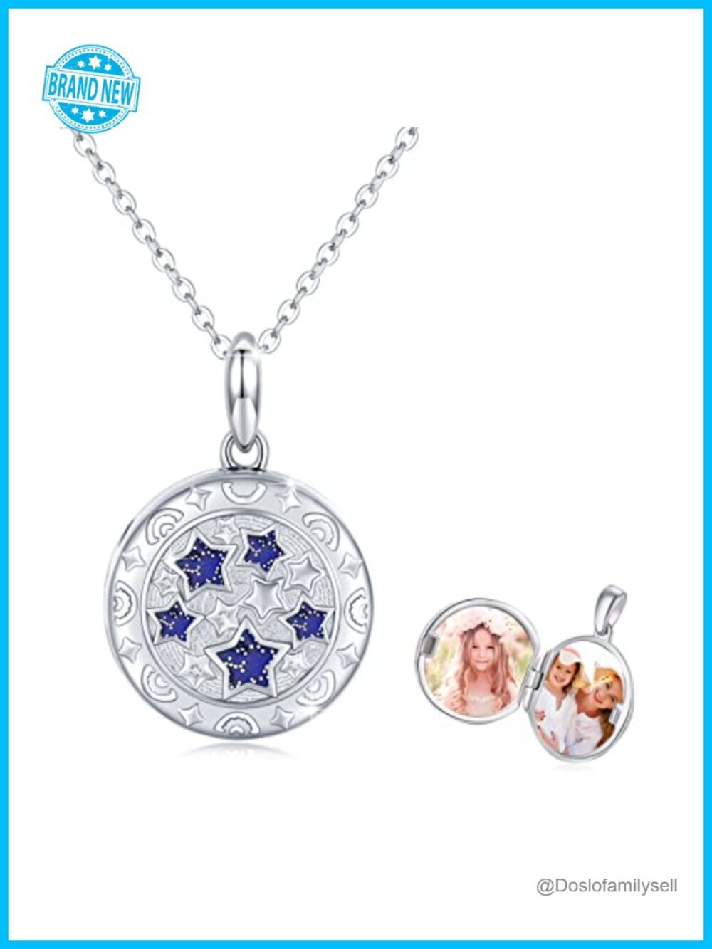 925 Sterling Silver Opal Star Locket Necklace That Holds Pictures